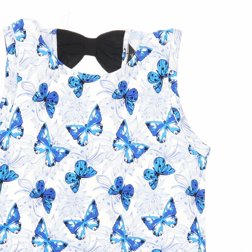 Originals Womens Blue Geometric Viscose Basic Tank Size 14 Boat Neck - Butterfly Pattern
