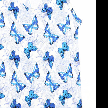 Originals Womens Blue Geometric Viscose Basic Tank Size 14 Boat Neck - Butterfly Pattern