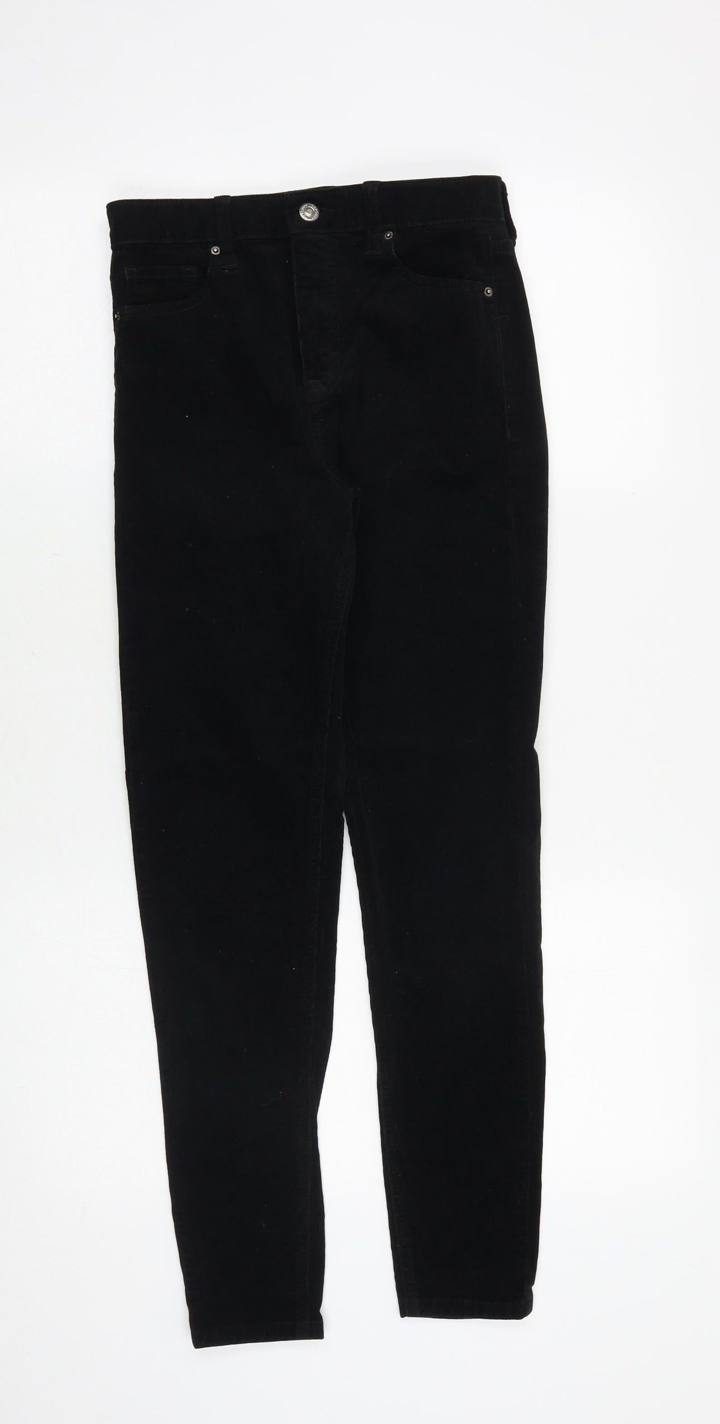 Topshop Womens Black Cotton Trousers Size 25 in Regular Zip