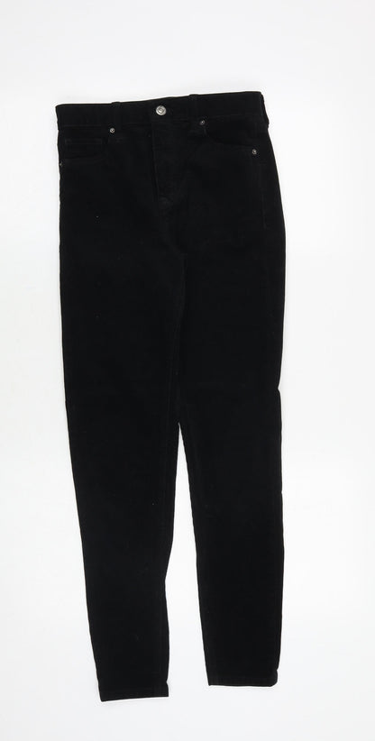 Topshop Womens Black Cotton Trousers Size 25 in Regular Zip