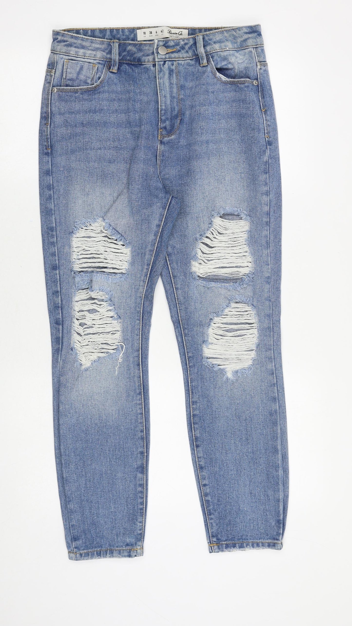 Denim & Co. Womens Blue Cotton Straight Jeans Size 10 Regular Zip