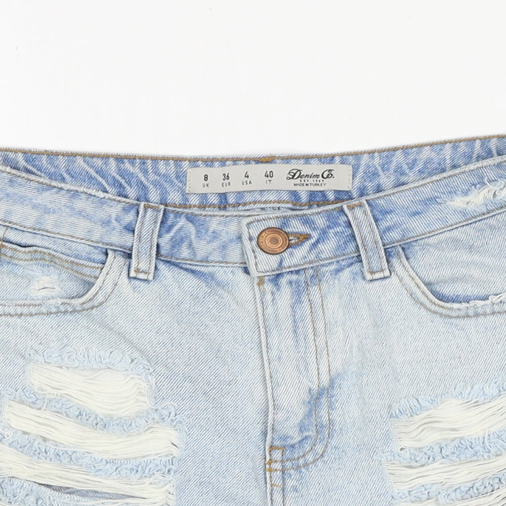 Denim & Co. Womens Blue Cotton Hot Pants Shorts Size 8 Regular Zip