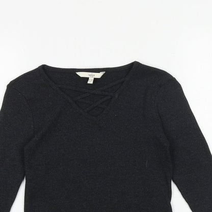 Miss Evie Girls Grey Cotton Basic T-Shirt Size 9-10 Years V-Neck Pullover