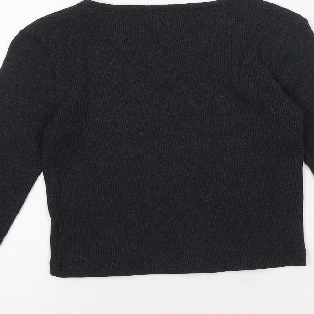 Miss Evie Girls Grey Cotton Basic T-Shirt Size 9-10 Years V-Neck Pullover