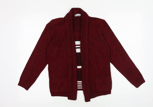 Hand To Hand Womens Red V-Neck Acrylic Cardigan Jumper Size S