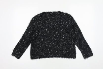 Eizens Womens Black Scoop Neck Acrylic Pullover Jumper Size L
