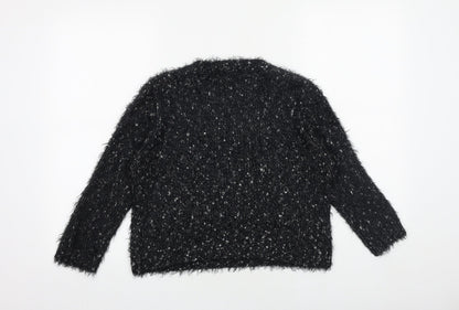 Eizens Womens Black Scoop Neck Acrylic Pullover Jumper Size L