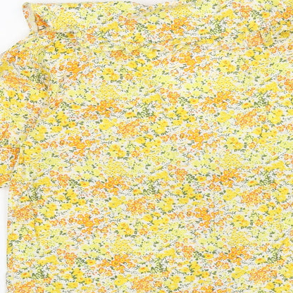 INFLUENCE Womens Yellow Floral 100% Cotton Basic Button-Up Size 10 Scoop Neck