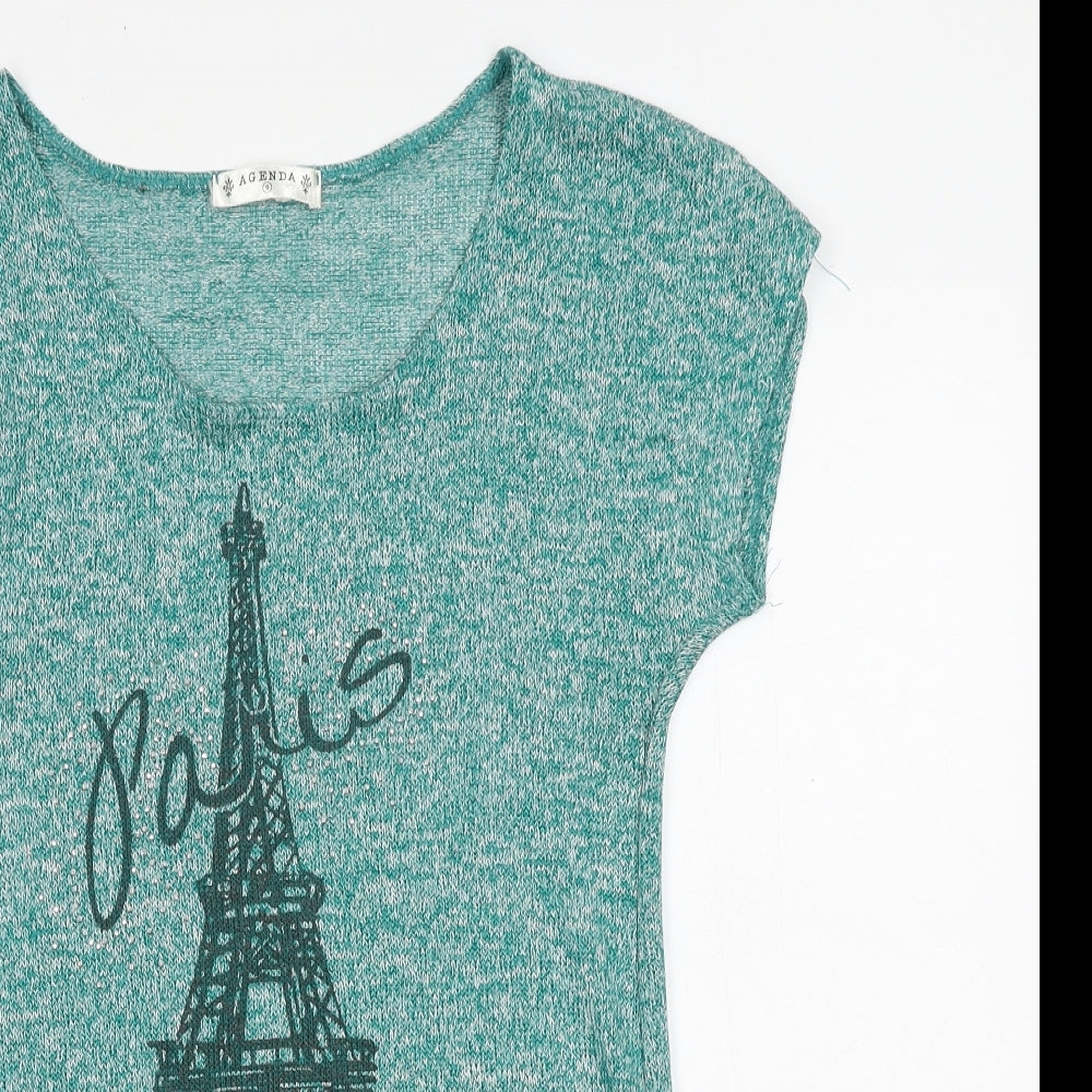 Womens UK Size S Agenda Green Basic T-Shirt