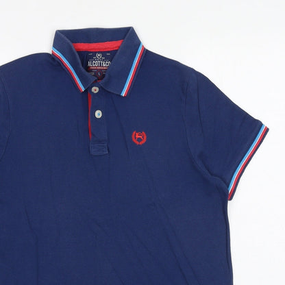 Alcott & Co Boys Blue Polyester Pullover Polo Size L Collared Button