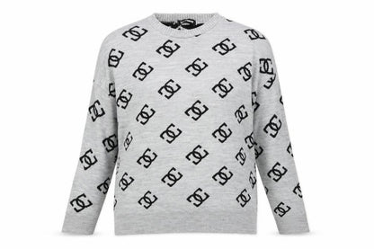 Missy Empire Womens Grey Round Neck Geometric Acrylic Pullover Jumper Size 8