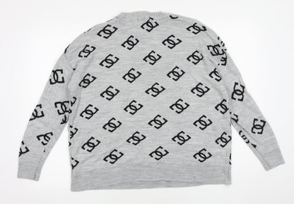 Missy Empire Womens Grey Round Neck Geometric Acrylic Pullover Jumper Size 8