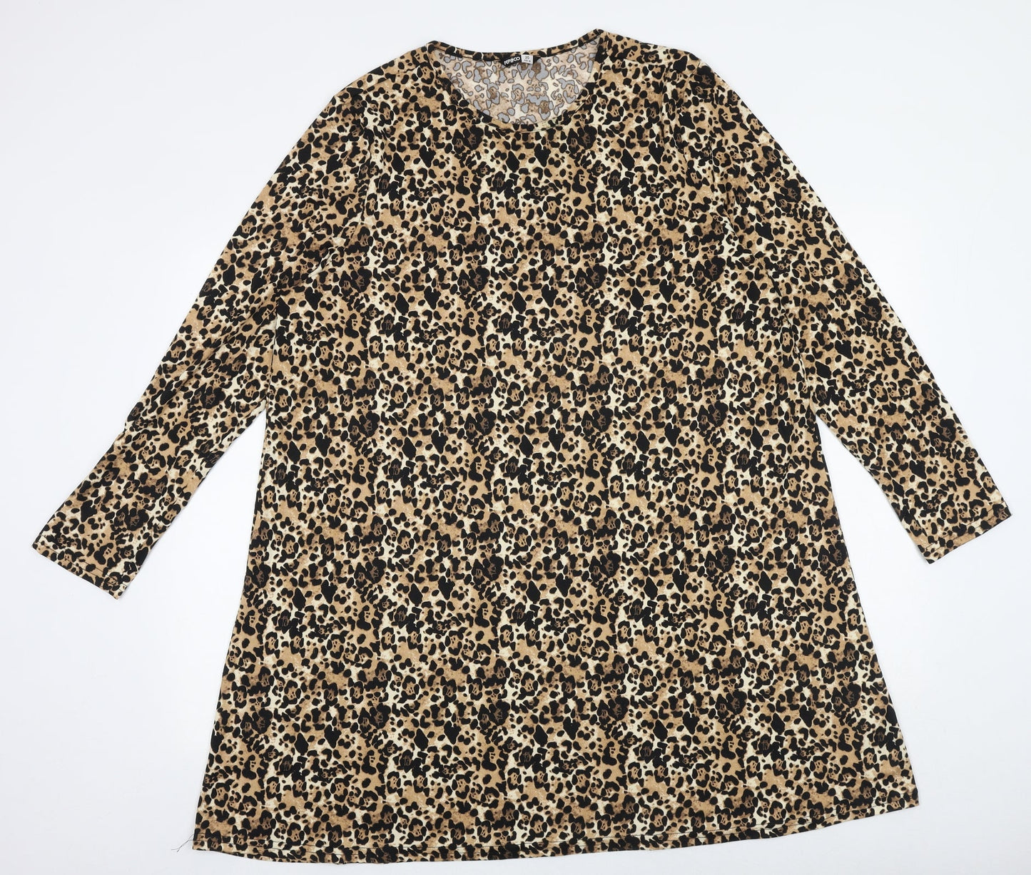 PEP&CO Womens Brown Geometric Polyester A-Line Size 20 Round Neck Pullover