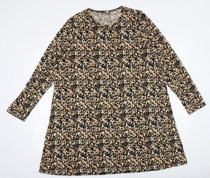 PEP&CO Womens Brown Geometric Polyester A-Line Size 20 Round Neck Pullover