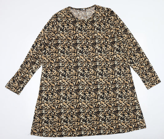 PEP&CO Womens Brown Geometric Polyester A-Line Size 20 Round Neck Pullover