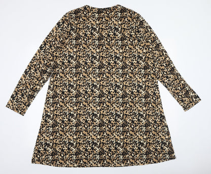 PEP&CO Womens Brown Geometric Polyester A-Line Size 20 Round Neck Pullover