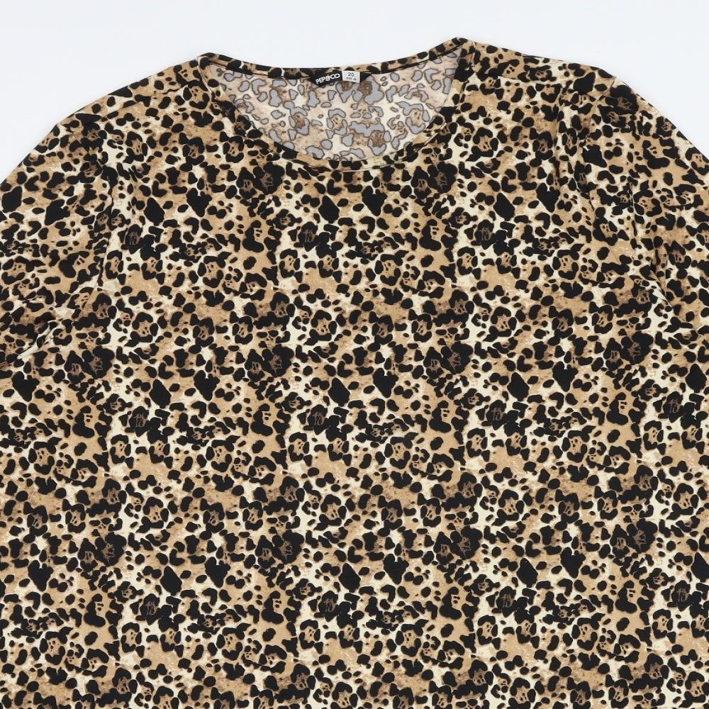 PEP&CO Womens Brown Geometric Polyester A-Line Size 20 Round Neck Pullover