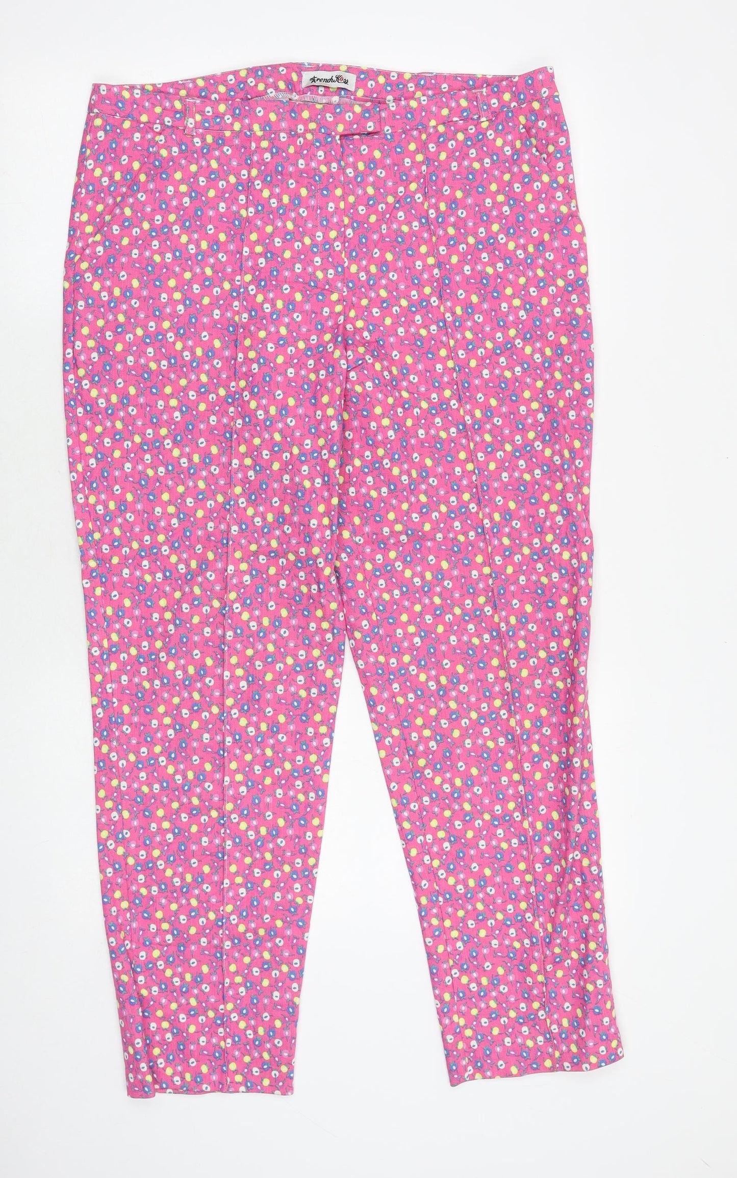 French Kiss Womens Pink Floral Polyester Trousers Size 36 in Regular Zip
