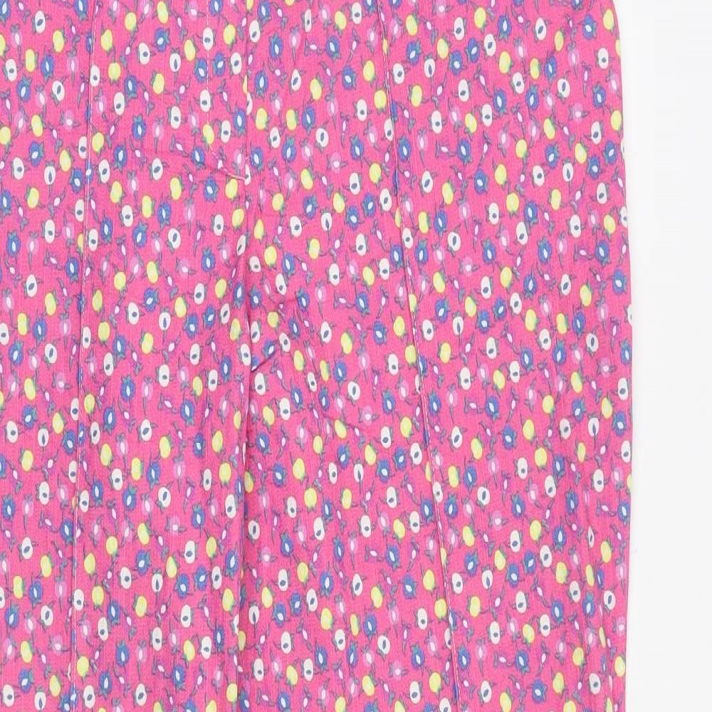 French Kiss Womens Pink Floral Polyester Trousers Size 36 in Regular Zip