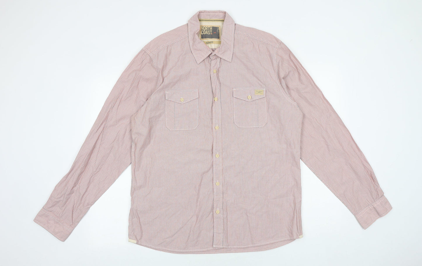 Mens UK Size L Marks and Spencer Red  Button-Up Long Sleeve Casual Shirt