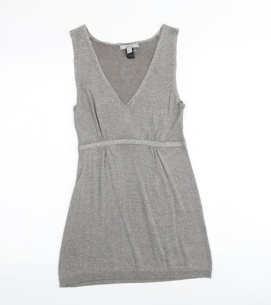 Mango Womens Silver Geometric Polyester Tank Dress Size XS V-Neck Pullover