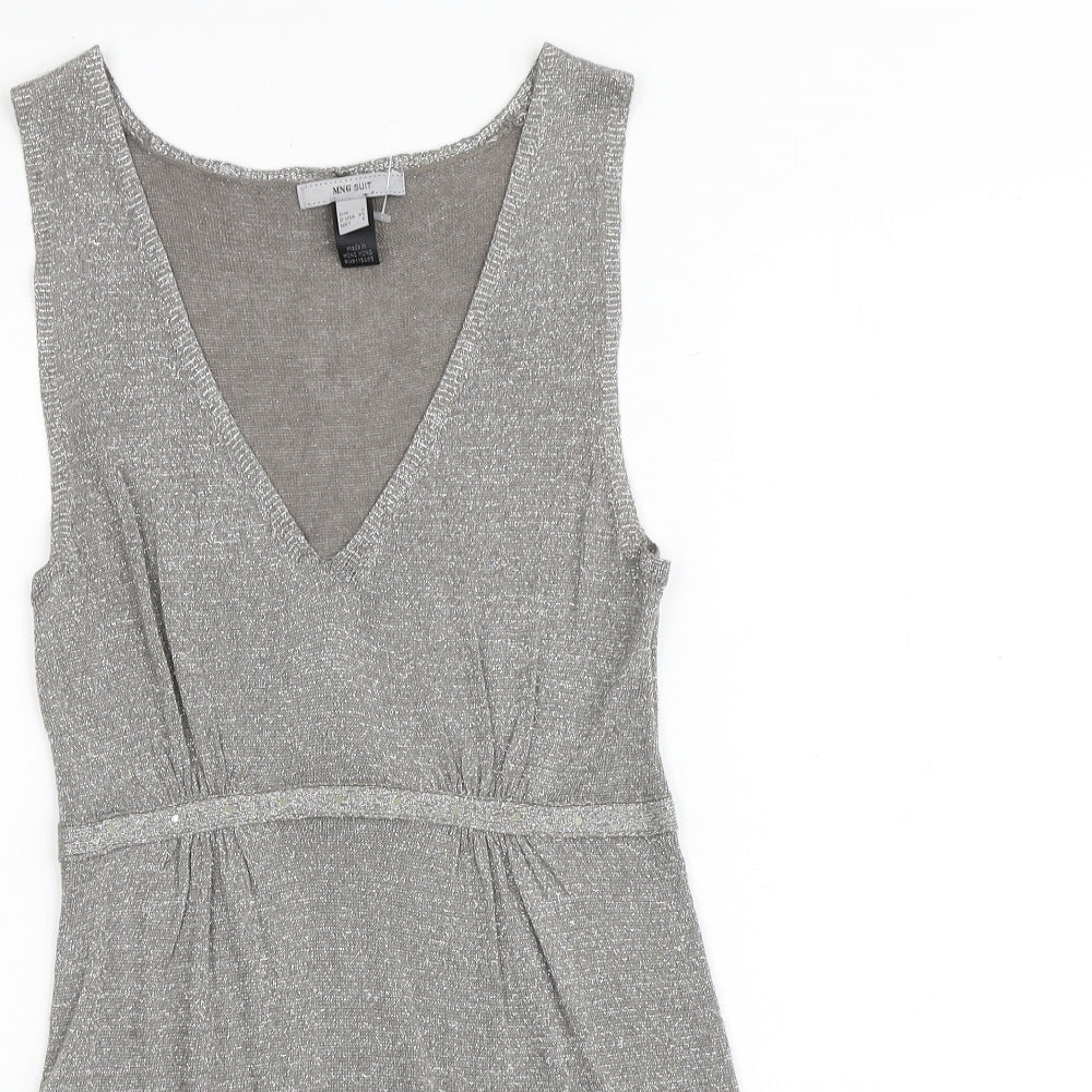 Mango Womens Silver Geometric Polyester Tank Dress Size XS V-Neck Pullover
