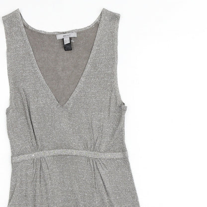 Mango Womens Silver Geometric Polyester Tank Dress Size XS V-Neck Pullover
