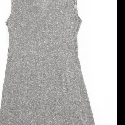 Mango Womens Silver Geometric Polyester Tank Dress Size XS V-Neck Pullover