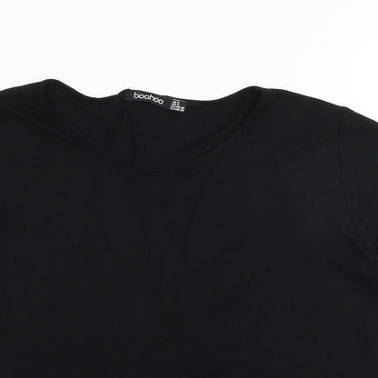 Boohoo Womens Black Viscose Basic T-Shirt Size 8 Round Neck - Crochet Hem