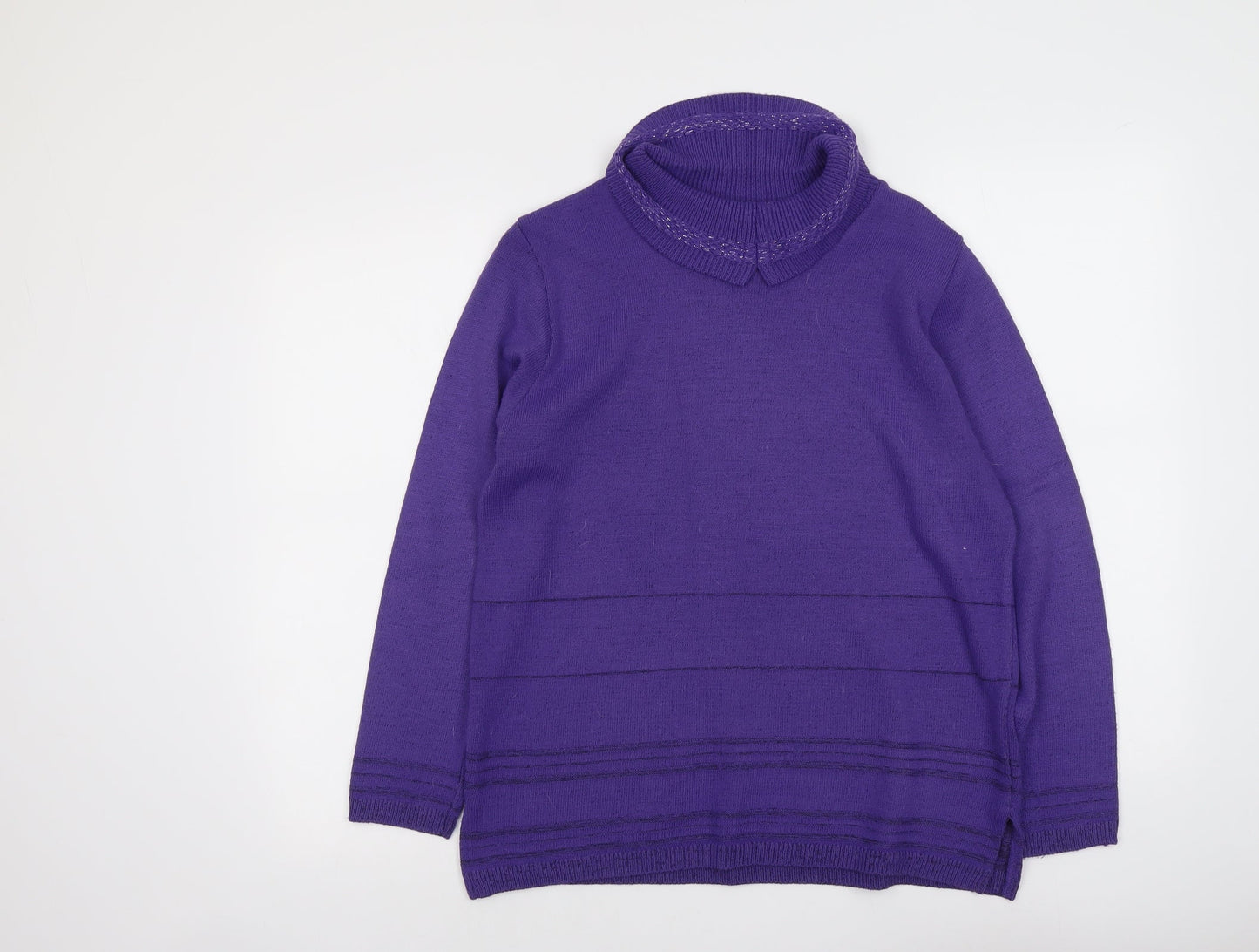 Envy Womens Purple Collared Acrylic Pullover Jumper Size M