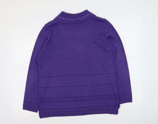 Envy Womens Purple Collared Acrylic Pullover Jumper Size M