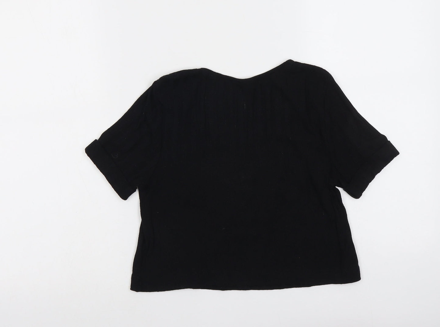 Topshop Womens Black Polyester Basic T-Shirt Size 10 Scoop Neck