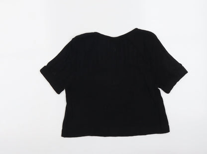 Topshop Womens Black Polyester Basic T-Shirt Size 10 Scoop Neck