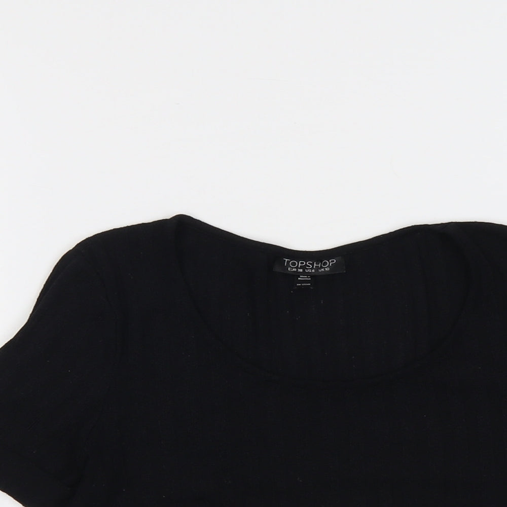 Topshop Womens Black Polyester Basic T-Shirt Size 10 Scoop Neck