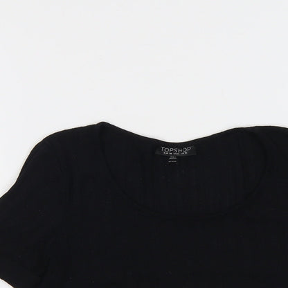 Topshop Womens Black Polyester Basic T-Shirt Size 10 Scoop Neck
