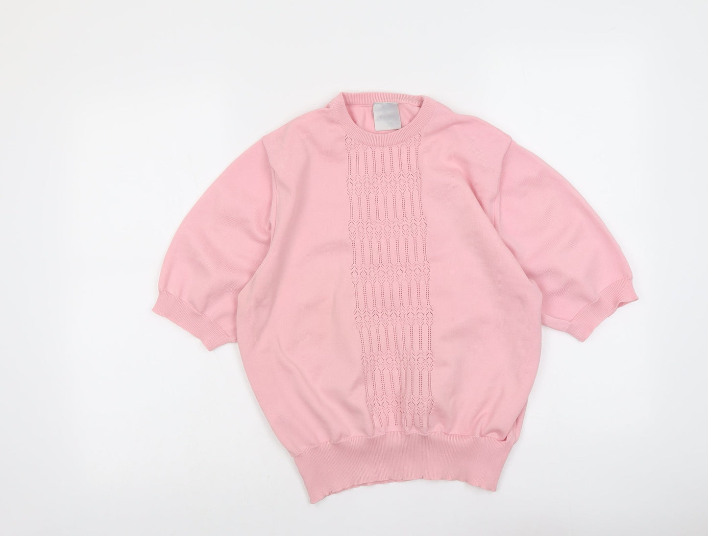 Classic Womens Pink Round Neck Polyester Pullover Jumper Size 14