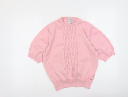 Classic Womens Pink Round Neck Polyester Pullover Jumper Size 14