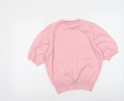 Classic Womens Pink Round Neck Polyester Pullover Jumper Size 14