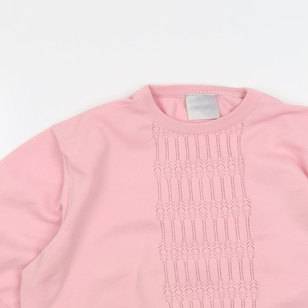 Classic Womens Pink Round Neck Polyester Pullover Jumper Size 14