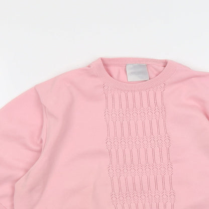 Classic Womens Pink Round Neck Polyester Pullover Jumper Size 14