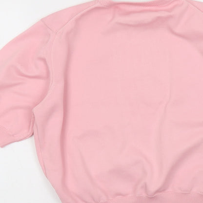 Classic Womens Pink Round Neck Polyester Pullover Jumper Size 14