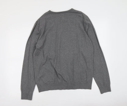 Burton Mens Grey V-Neck Cotton Pullover Jumper Size L Long Sleeve