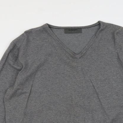 Burton Mens Grey V-Neck Cotton Pullover Jumper Size L Long Sleeve