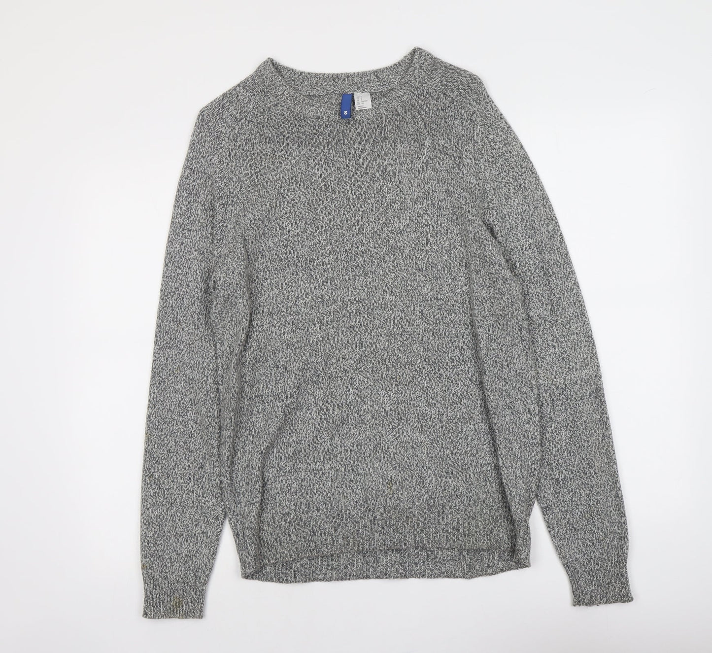 H&M Mens Grey Round Neck Cotton Pullover Jumper Size S Long Sleeve