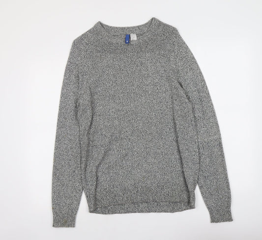 H&M Mens Grey Round Neck Cotton Pullover Jumper Size S Long Sleeve