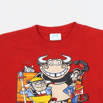 JHK Boys Red Cotton Pullover T-Shirt Size 5-6 Years Crew Neck Pullover - Bull Spanish Fiesta
