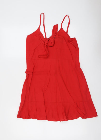 ASOS Womens Red Cotton A-Line Size 12 V-Neck Zip