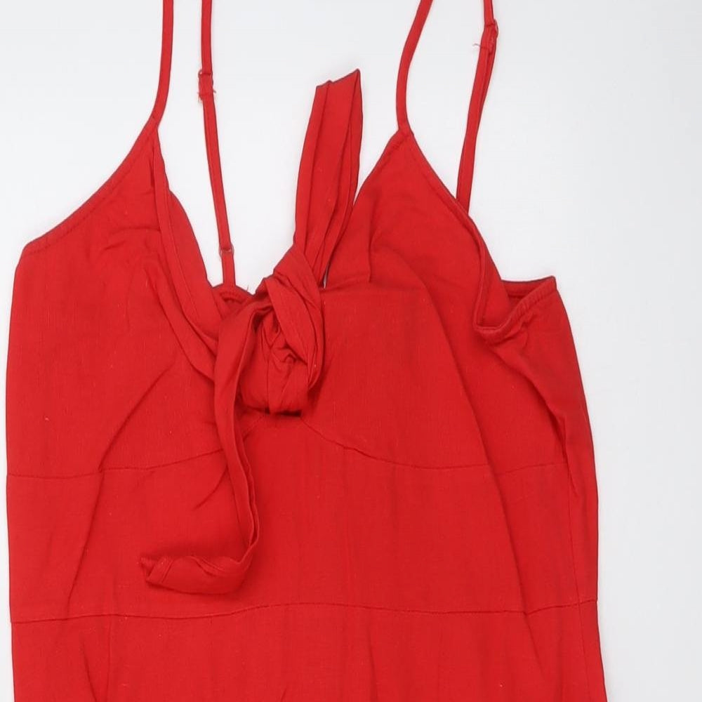 ASOS Womens Red Cotton A-Line Size 12 V-Neck Zip