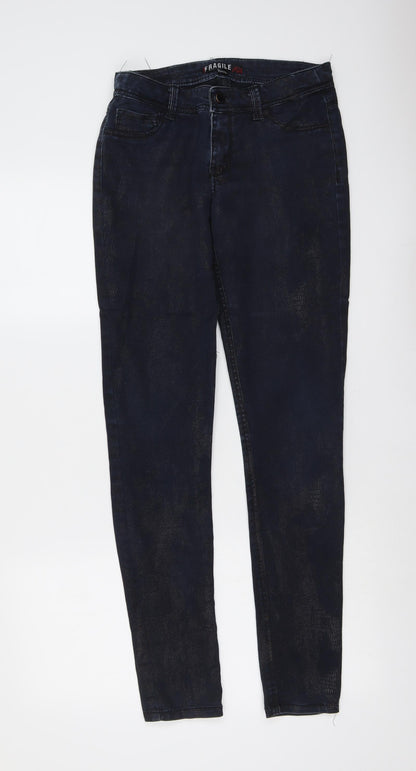 Fragle Womens Blue Animal Print Cotton Skinny Jeans Size 28 in L31 in Regular Button - Snake Print