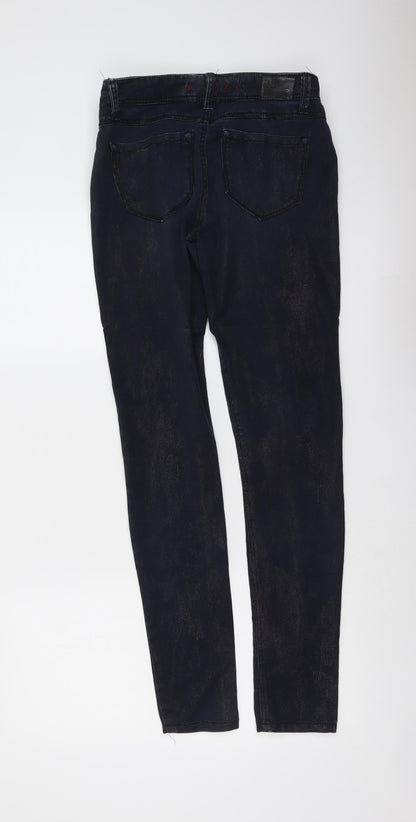 Fragle Womens Blue Animal Print Cotton Skinny Jeans Size 28 in L31 in Regular Button - Snake Print